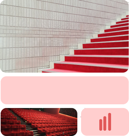 imagem com escadas e cadeiras vermelhas